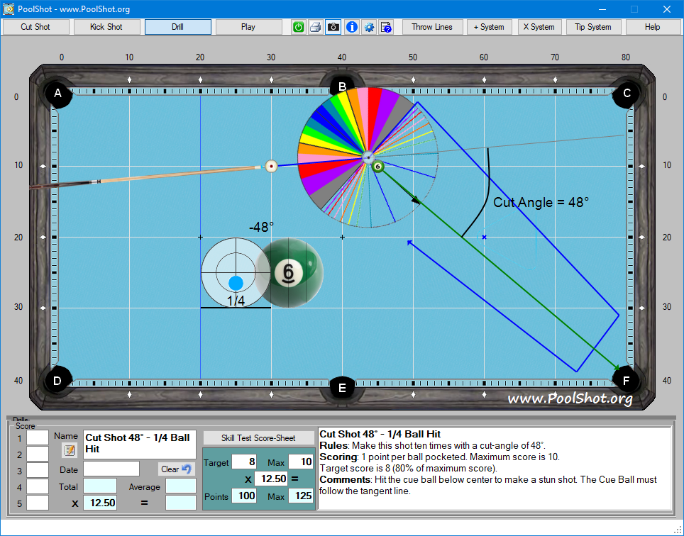 Cut Shot 48° - PoolShot Aiming Protactor